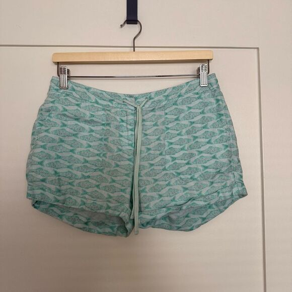 Vineyard Vines Linen Shorts 3'' Womens Sz 2 Green Fish Print Summer Beach - Picture 1 of 13